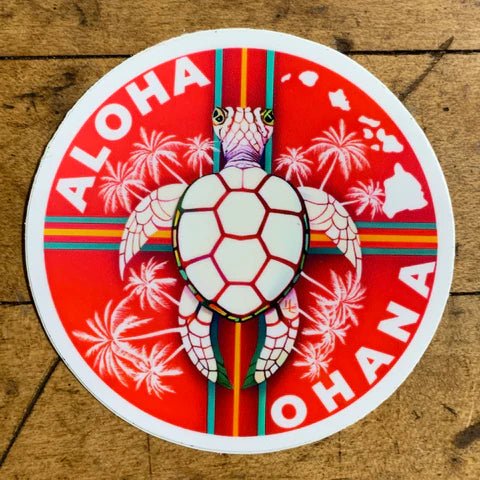 Aloha Ohana Hawaii Sticker -Vinyl Decal Hawaiian Islands Turtle Palm Trees 3"