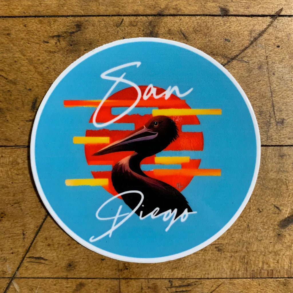 San Diego Sticker - Vinyl Decal Pelican California CA 3"