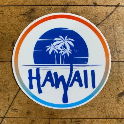 Hawaii Sticker - Vinyl Decal Hawaiian Islands Palm Trees Sunset 3"