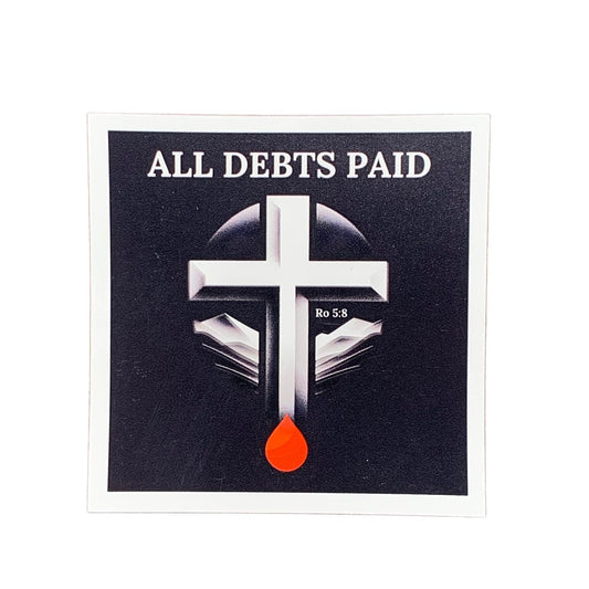 all debts paid fridge magnet, front view