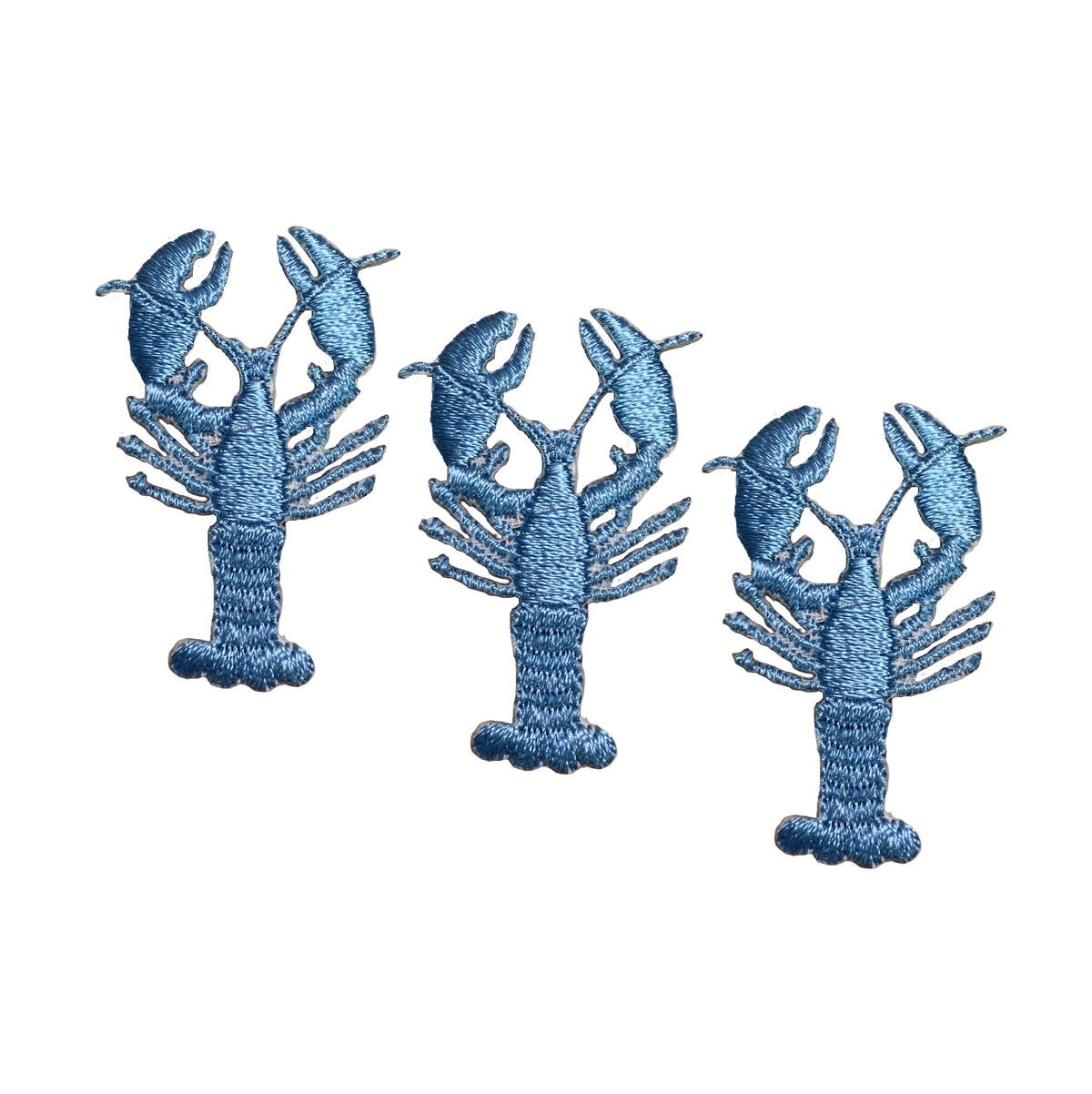 3-Pack Blue Crawfish Lobster Applique Patch - Embroidered Seafood Badge 1.5" (Iron On)