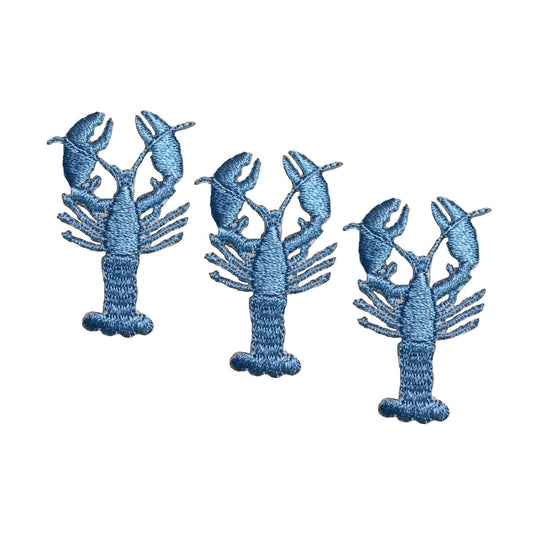 3-Pack Blue Crawfish Lobster Applique Patch - Embroidered Seafood Badge 1.5" (Iron On)