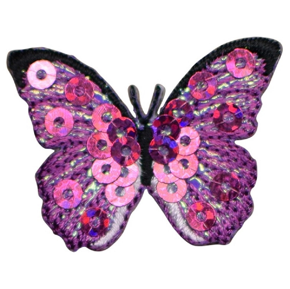 2-Pack Sequin Butterfly Applique Patch Set - Mini Pink & Blue Insect Badges 1.5" (Iron On)