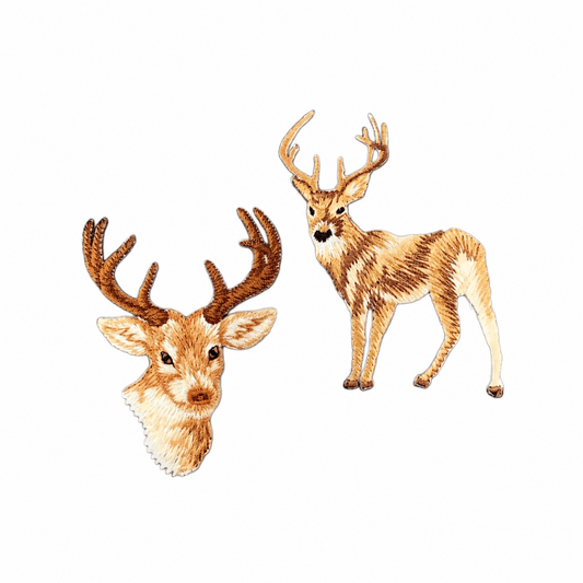 Complete two-patch set: deer head and standing deer on white