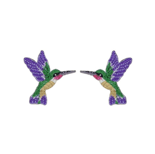 2-Pack Hummingbird Applique Patch Set - Mini Embroidered Bird Badges 1.25" (Iron On)