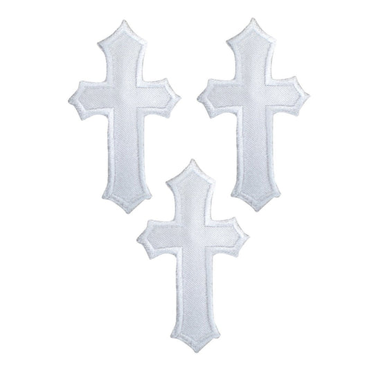 3-Pack White Cross Applique Patch - Embroidered Christ Jesus Badge 2.5" (Iron On)