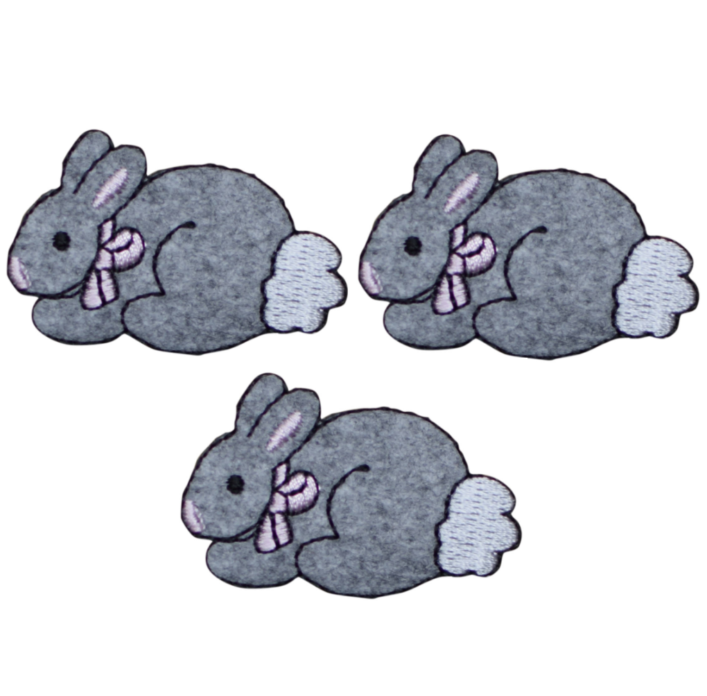 Gray Bunny Applique Patch - Embroidered Cottontail Rabbit Badge 1.75" (Iron On)