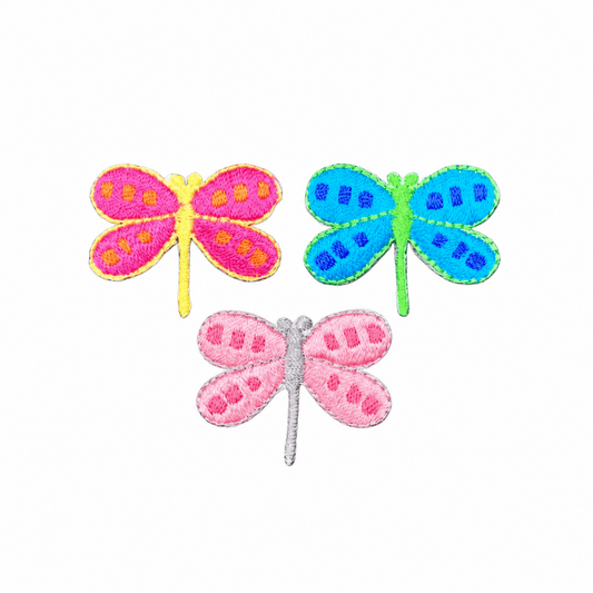 Complete three-patch dragonfly set on white