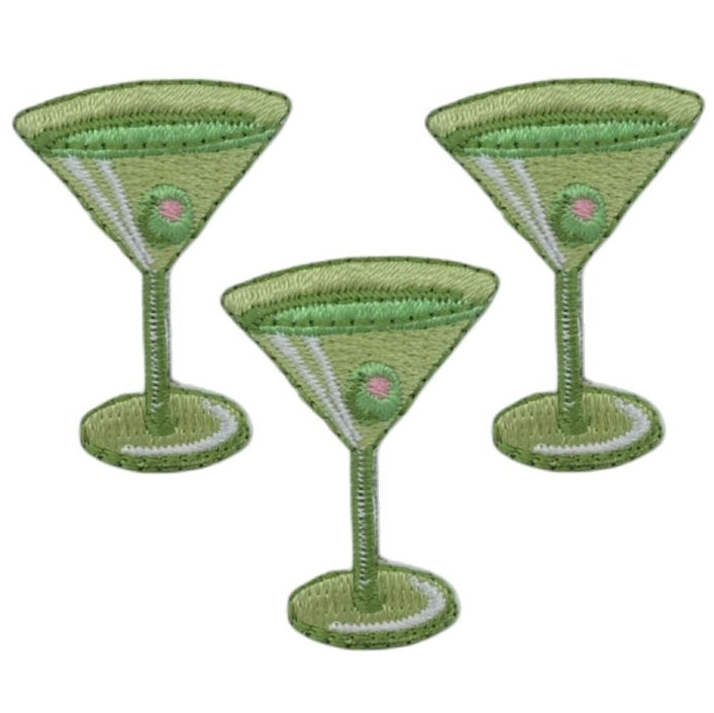 3-Pack Martini Applique Patch - Embroidered Cocktail Olive Alcohol Bar Drink Badge 1.5" (Iron On)