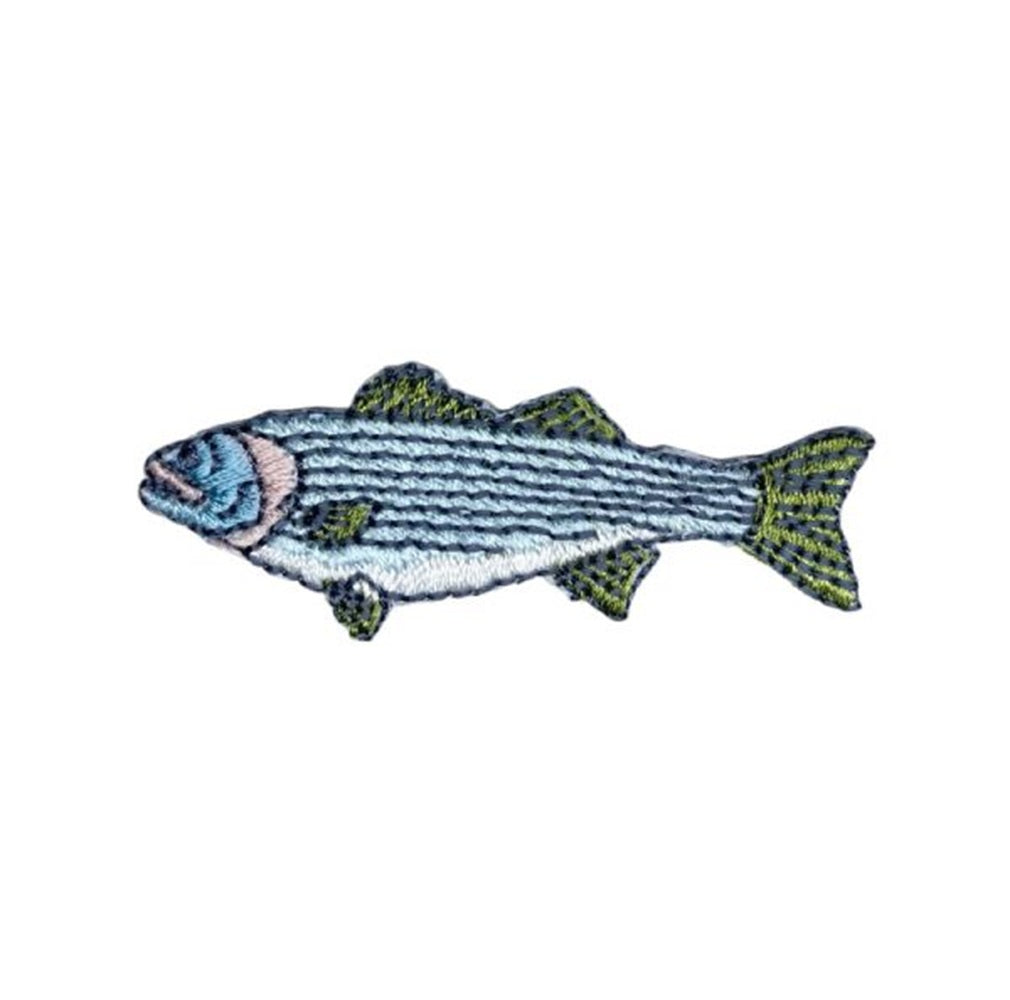 Striped Bass Fish Applique Patch - Embroidered Sport Fishing Badge 2-1/8" (Iron On)