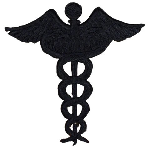 Black Caduceus Applique Patch- Doctor Nurse EMT Paramedic Medical Badge 2-1/4"