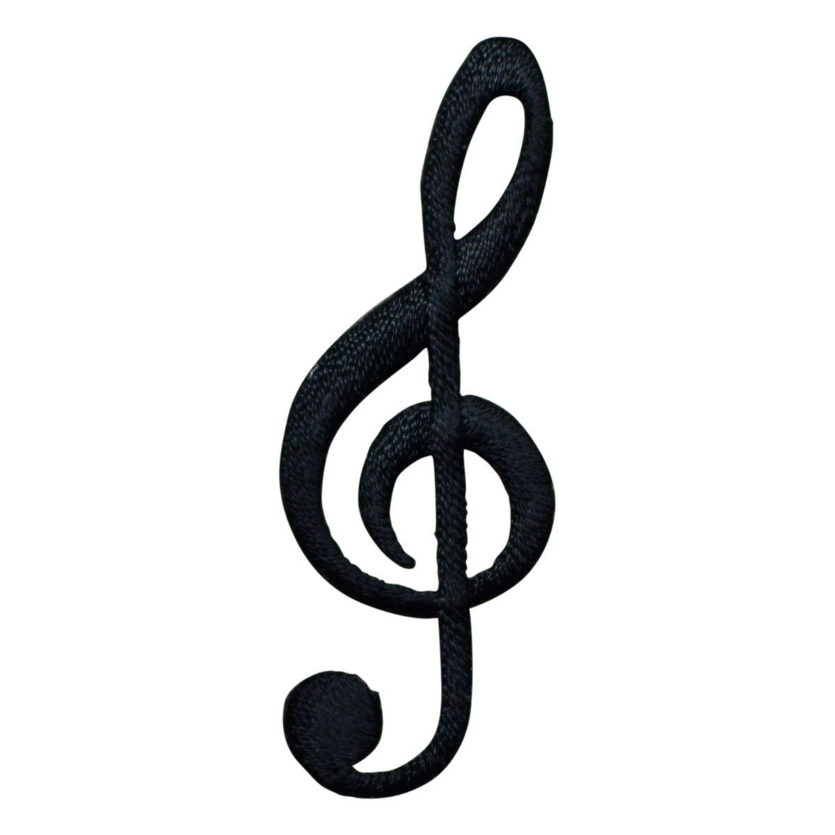 Black treble clef symbol patch on a white background