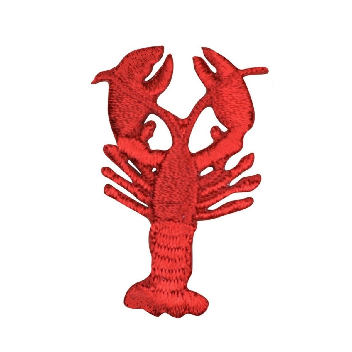 Red lobster-shaped patch on a white background