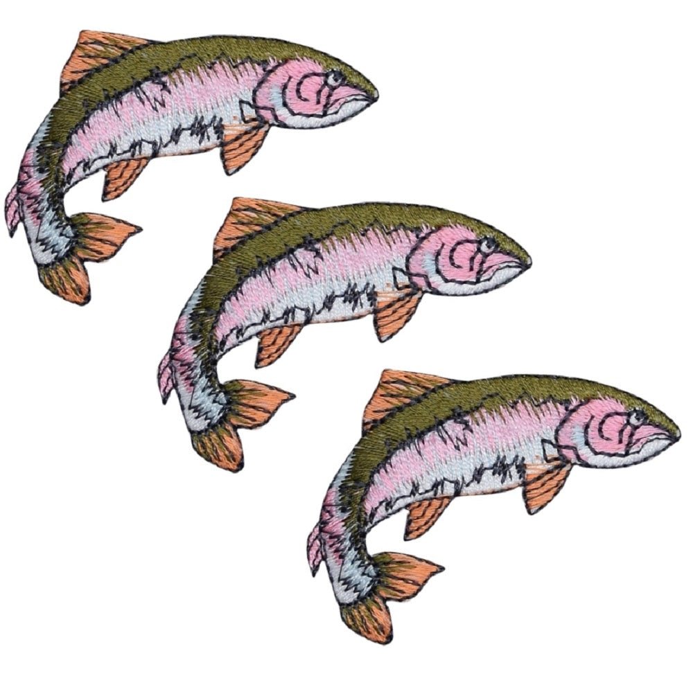 3-Pack Rainbow Trout Applique Patch - Embroidered Fish Badge 2-1/8" (Iron On)
