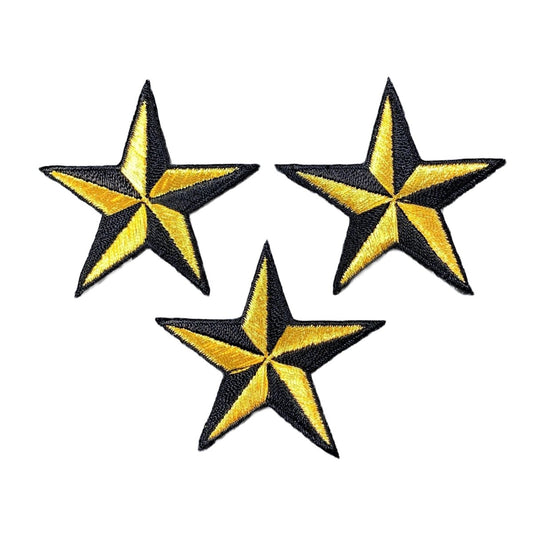 3-Pack Nautical Star Applique Patch - 3D Gold Black Embroidered Star 2" (Iron On) - view 1