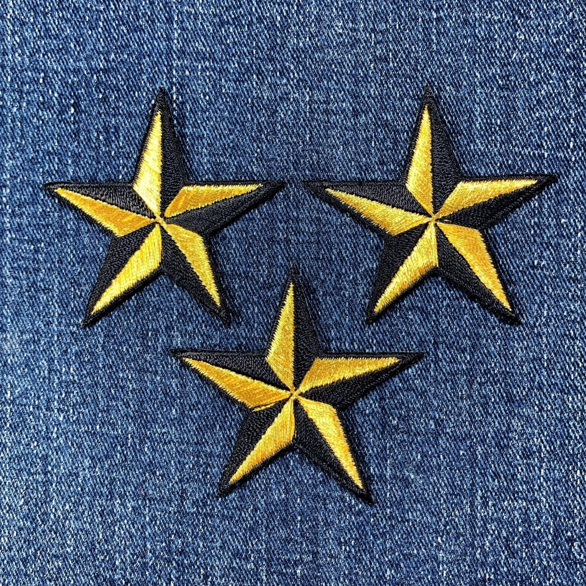 3-Pack Nautical Star Applique Patch - 3D Gold Black Embroidered Star 2" (Iron On) - view 2