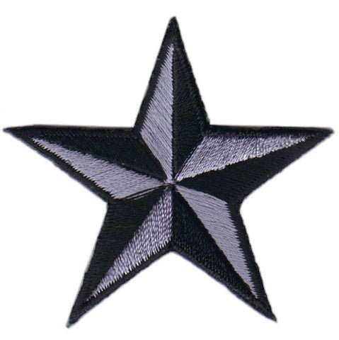 Nautical Star Embroidered Patch - Gray & Black, 3D, 2" - Iron On - Paddy's Patches
