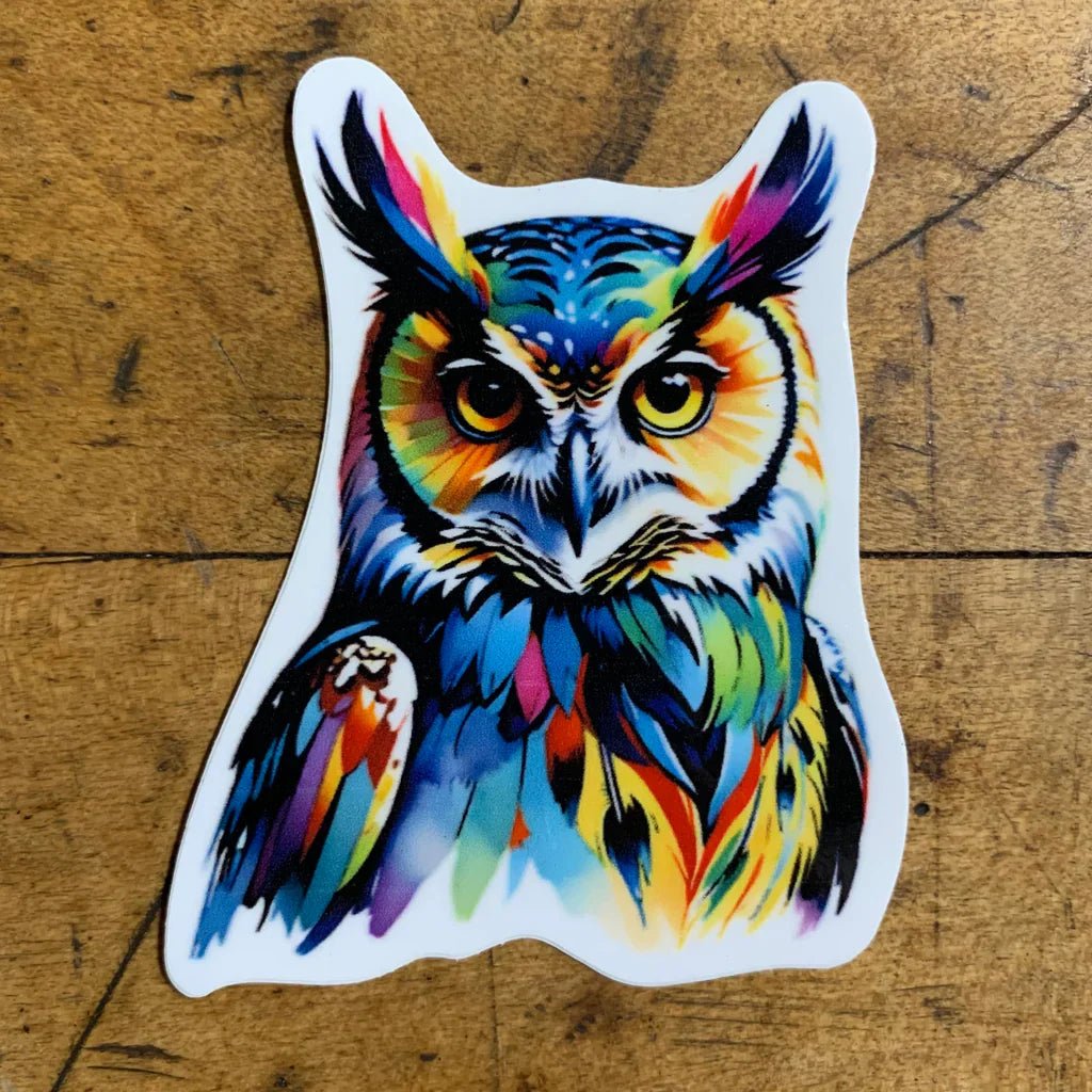 Great Horned Owl Vinyl Sticker - Colorful Bird, 2-5/8" - front view