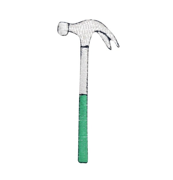 Hammer patch with a green handle on a white background