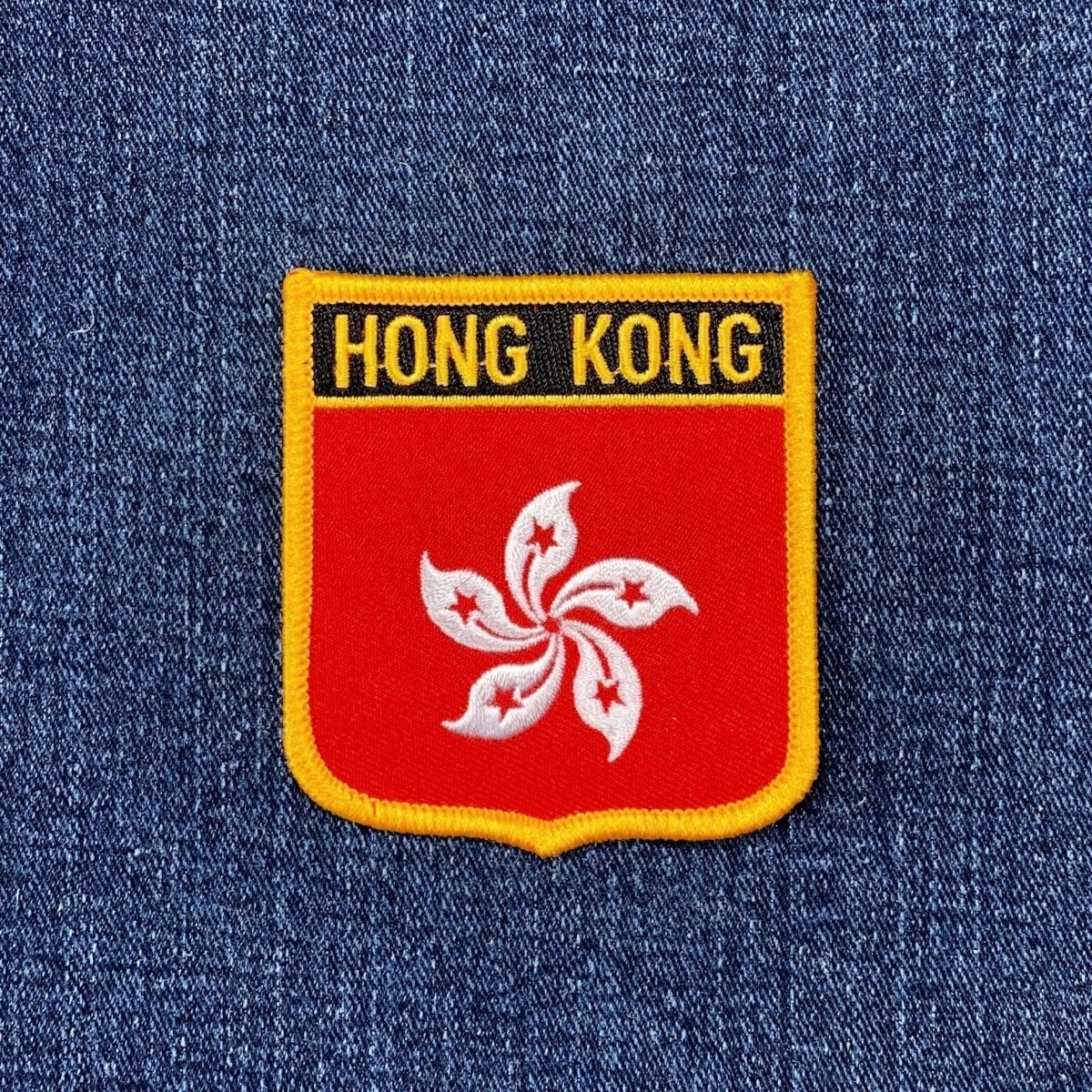 hong kong patch on a denim background