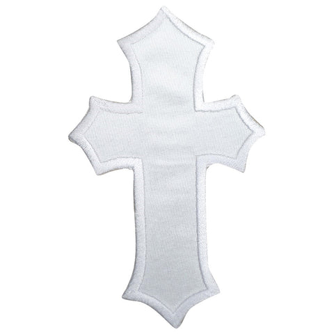 Large Satin White Cross Applique Patch - Religious Jesus Christian 5" (Iron on)
