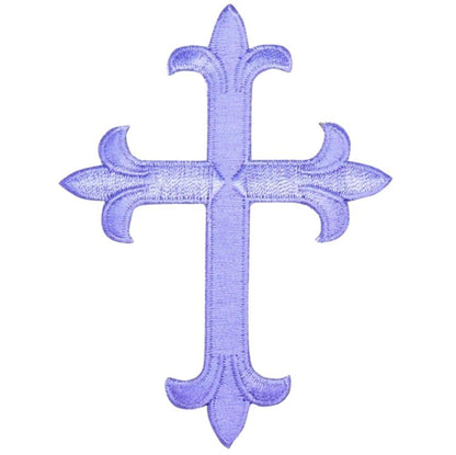 lavender cross embroidered iron on patch, 4", front view