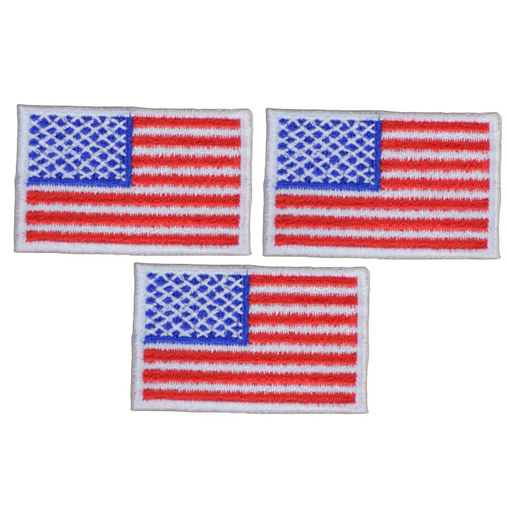 American Flag Embroidered Patch Set - White Border, 3-Pack - Iron On - front view