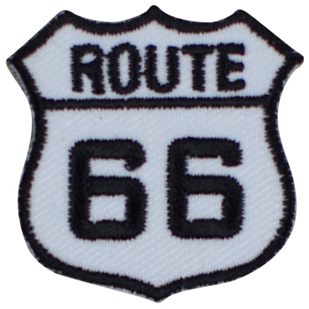 route 66 embroidered iron on patch, 1-3/8", front view