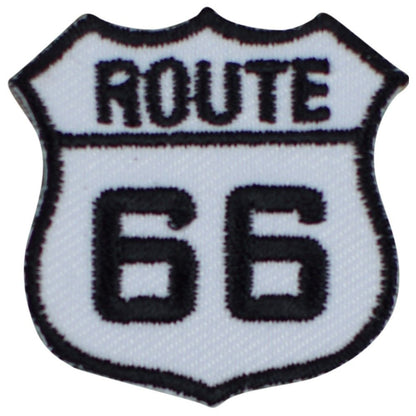 route 66 embroidered iron on patch, 1-3/8", front view