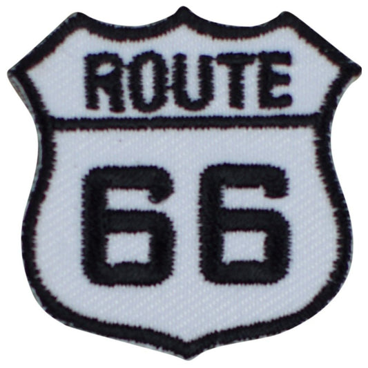 route 66 embroidered iron on patch, 1-3/8", front view