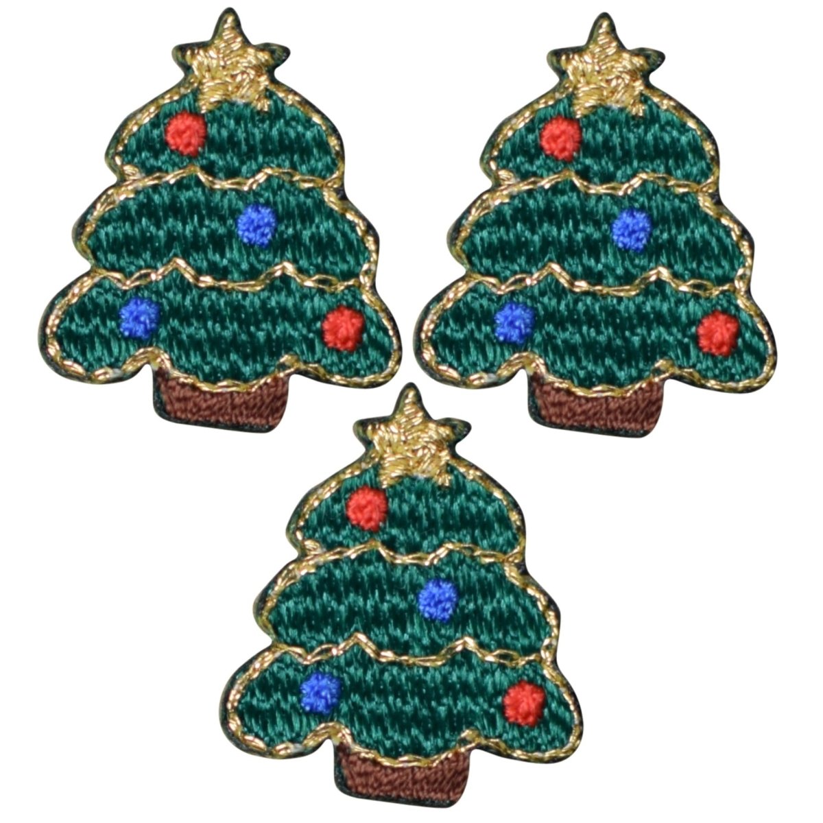 3-Pack Christmas Tree Applique Patch - Mini Embroidered Holiday Badge 7/8" (Iron On)