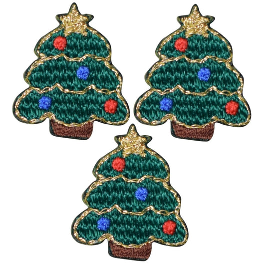 3-Pack Christmas Tree Applique Patch - Mini Embroidered Holiday Badge 7/8" (Iron On)