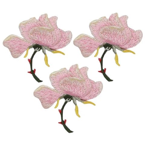 Pink Rose Embroidered Patch Set - 3-Pack, 1-3/8 inches - Iron On - front view