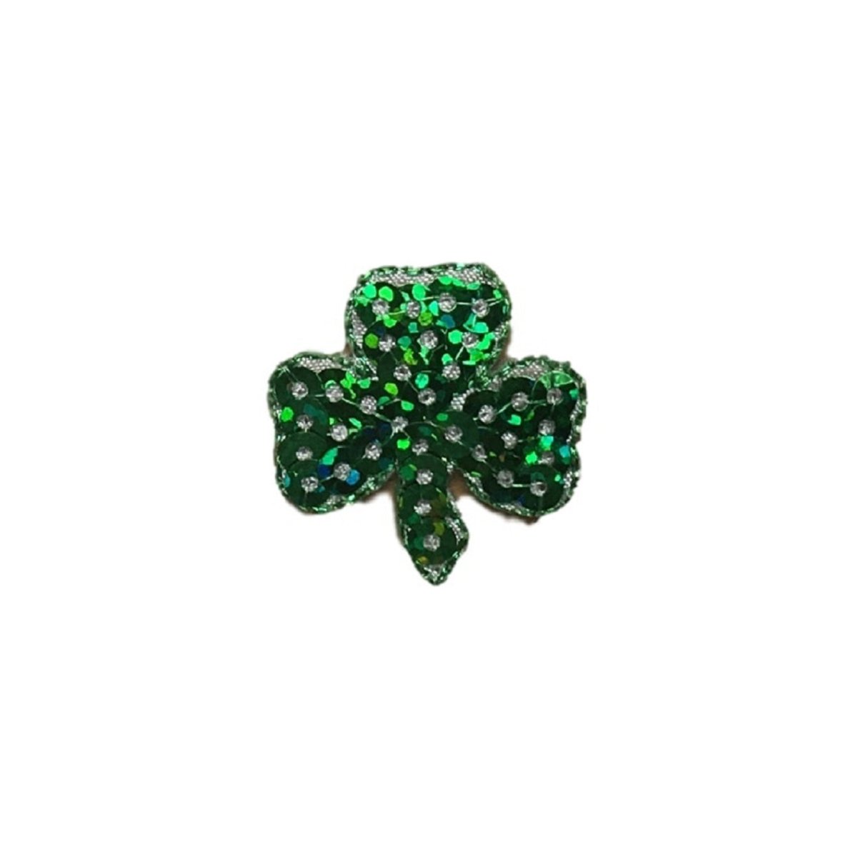 Green shamrock with sequins on a white background