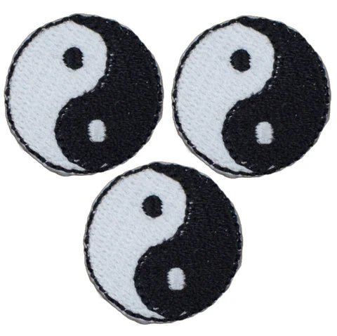 Mini Yin Yang Applique Patch -White & Black Circle Badge 1" (3-Pack, Iron on)
