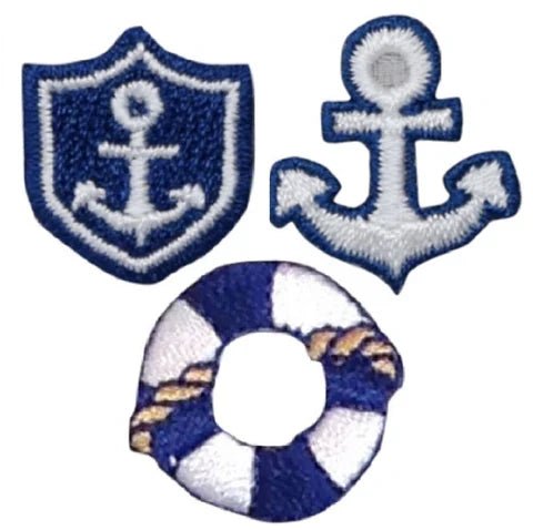 Mini Sailing Applique Patch Set - Nautical Anchor Life Preserver (3-Pack, Iron on)
