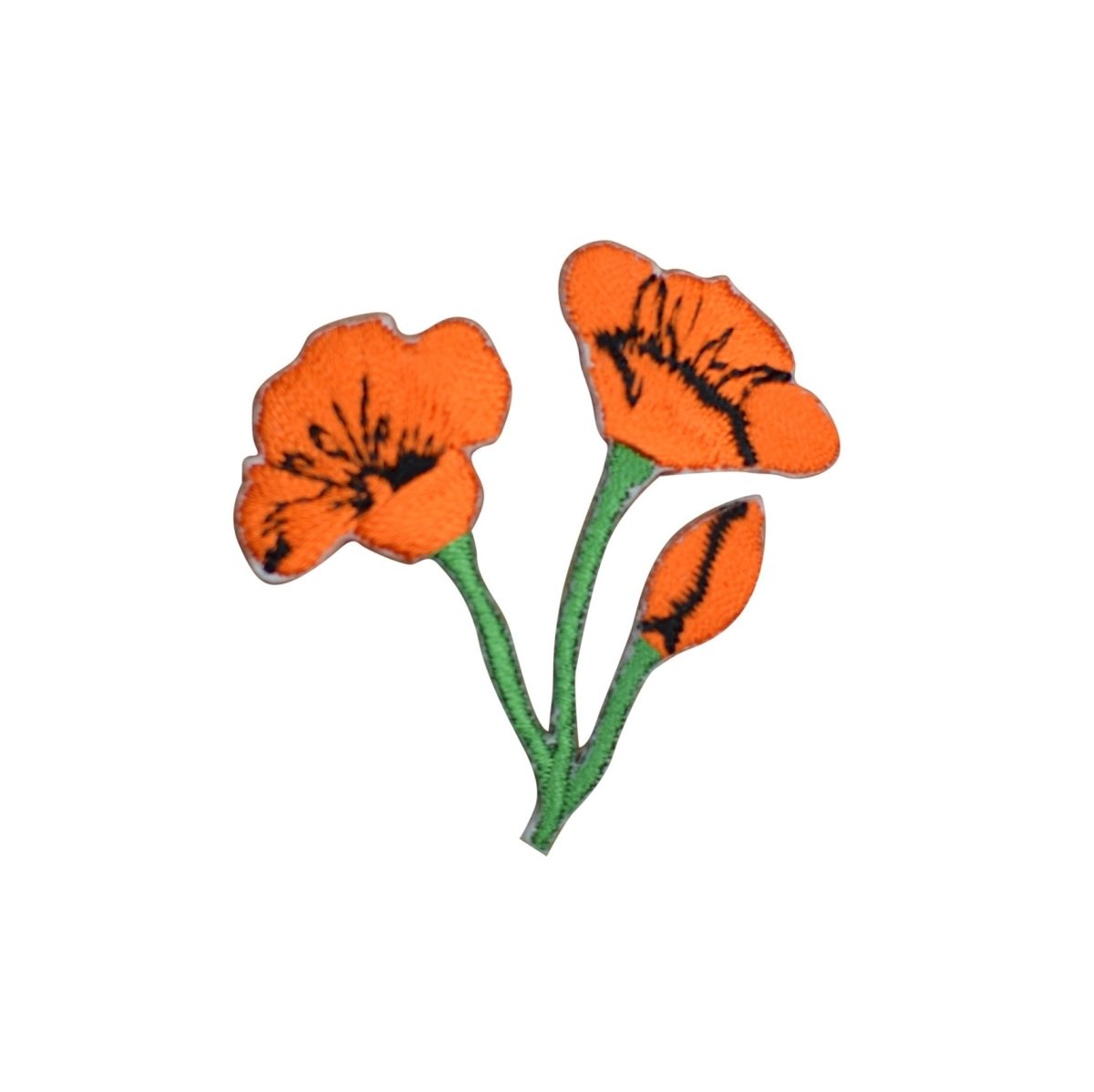 poppy embroidered iron on patch, 1-3/4", front view