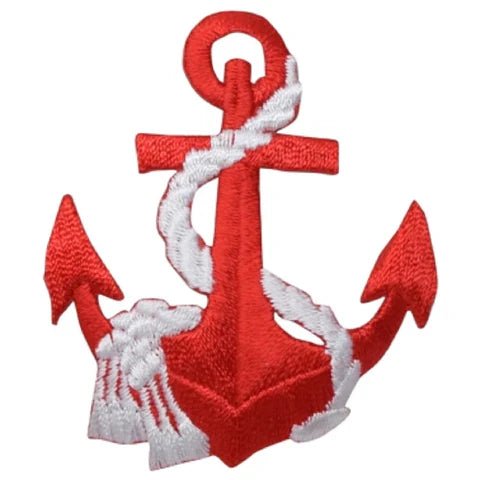 Red anchor with white rope embroidered patch