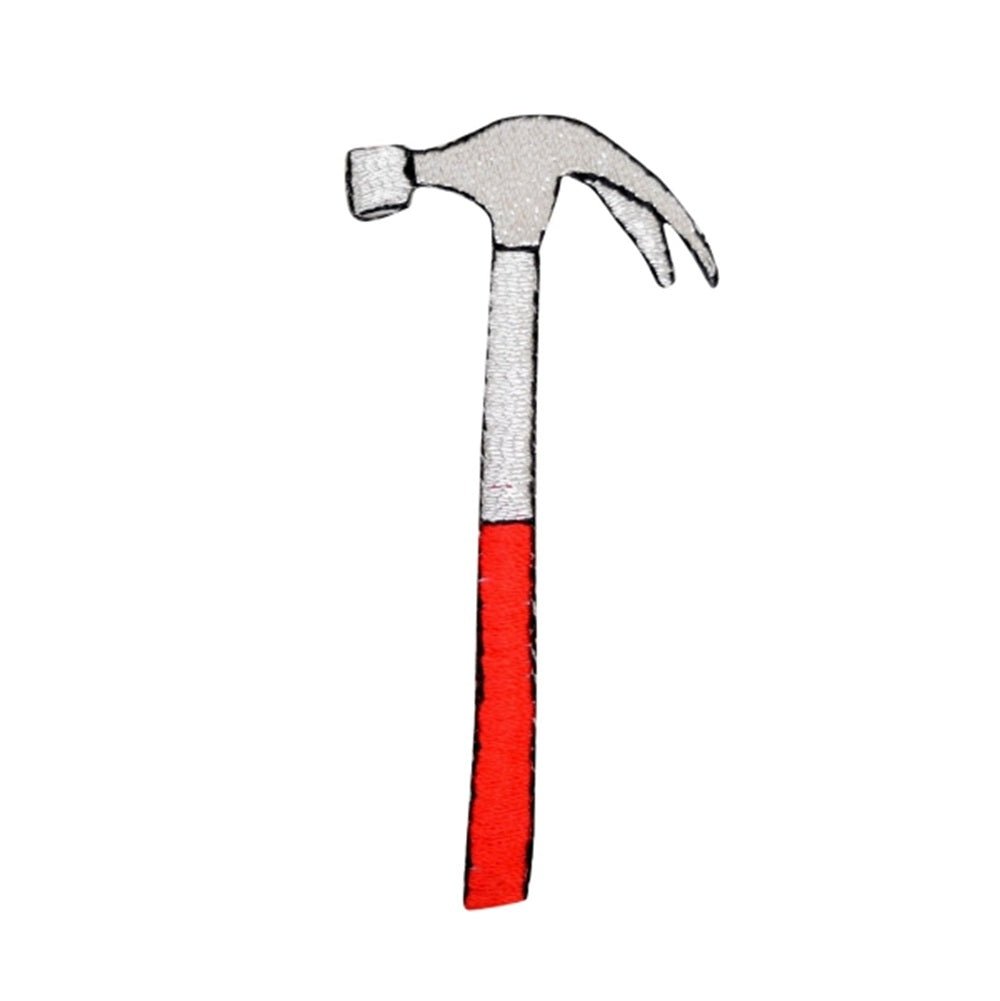 Hammer patch with a red handle on a white background
