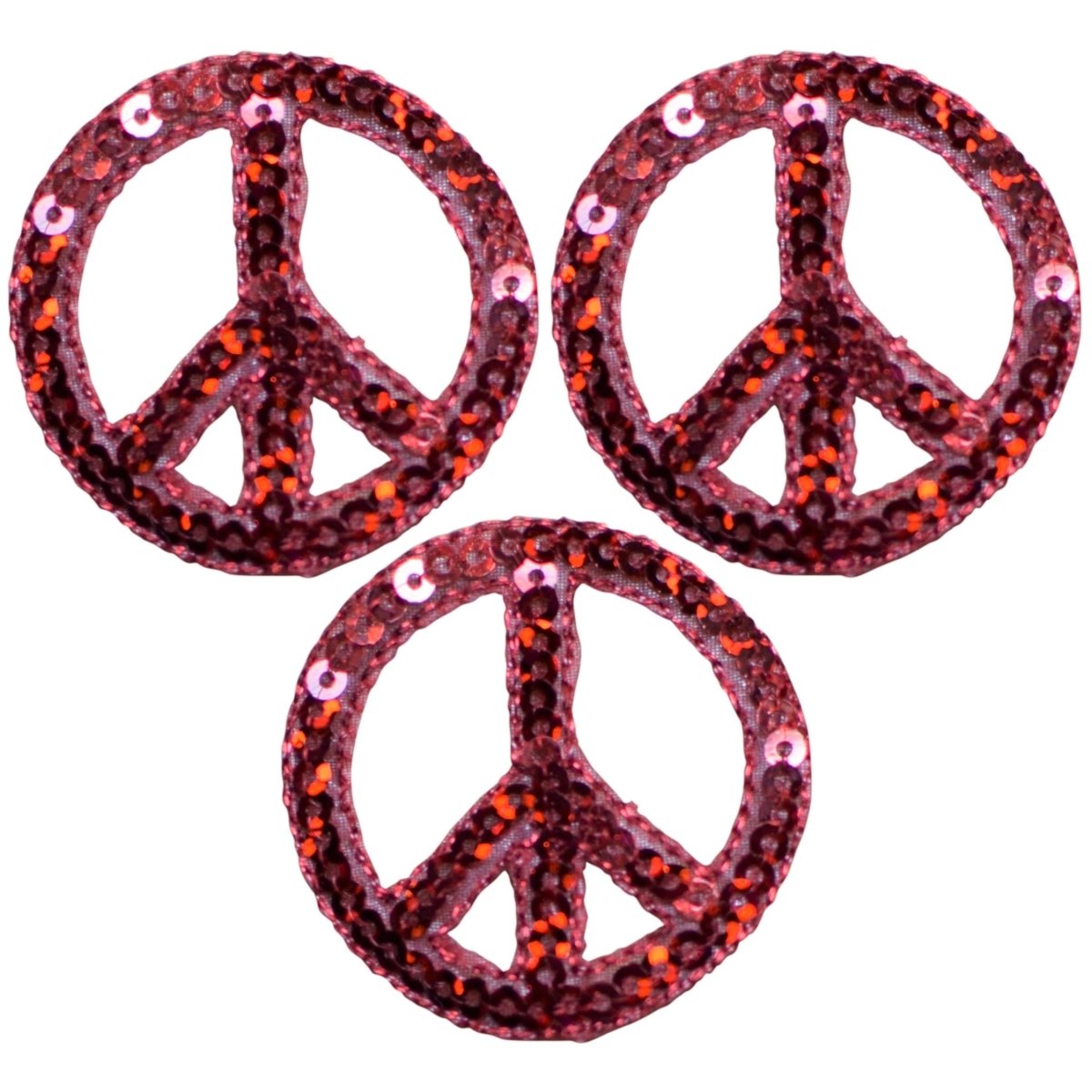 3-Pack Red Sequin Peace Sign Patch - Embroidered Decorative Badge 1.5" (Iron On)