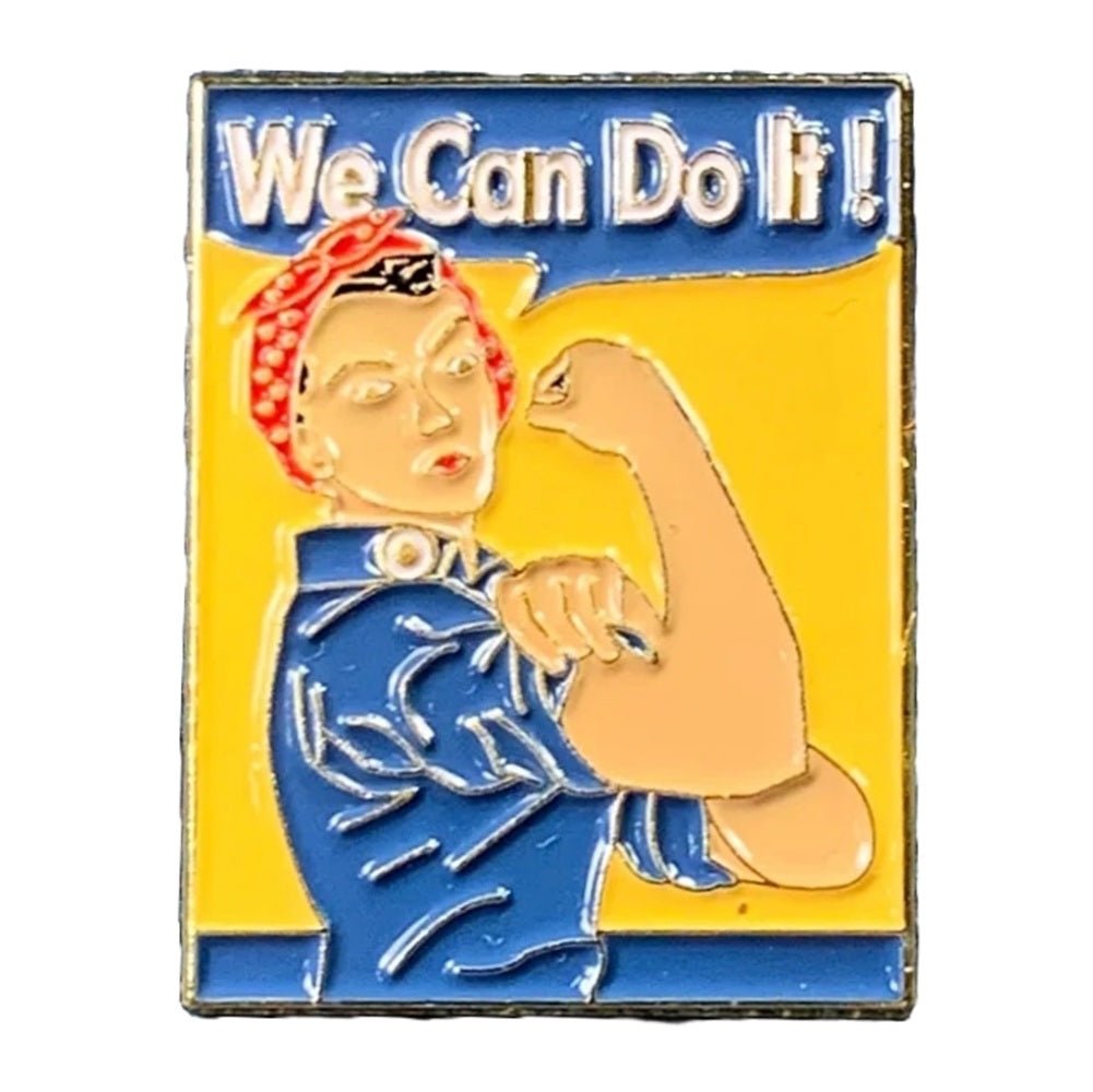 Rosie the Riveter We Can Do It enamel pin with brass-colored finish
