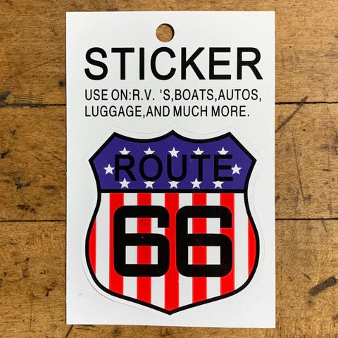 Route 66 USA vinyl sticker with stars and stripes shield design