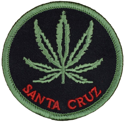 santa cruz weed leaf embroidered iron on patch, 2.5", front view