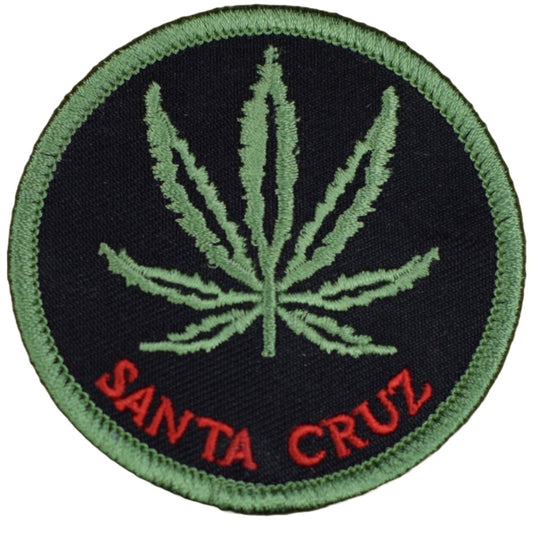 santa cruz weed leaf embroidered iron on patch, 2.5", front view