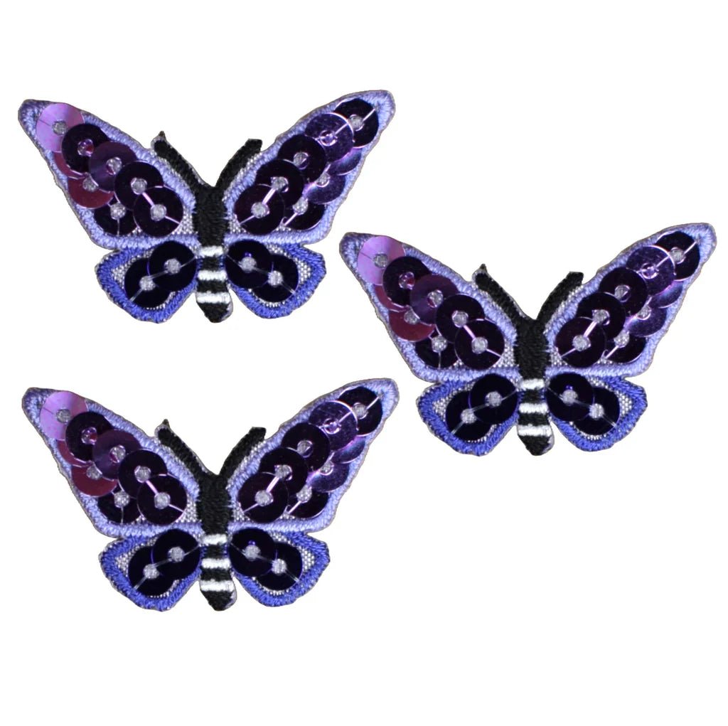 Sequin Butterfly Applique Patch- Purple Bug Badge 1-3/8" (3-Pack, Iron on)