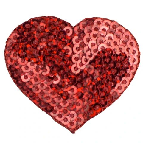 Small Sequin Heart Applique Patch - Red Valentine's Day Badge 1.75" (Iron on)