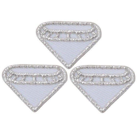 Three metallic silver diamond shaped embroidered patches 