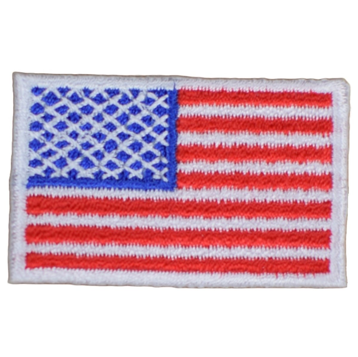 Embroidered patch of the American flag on a white background
