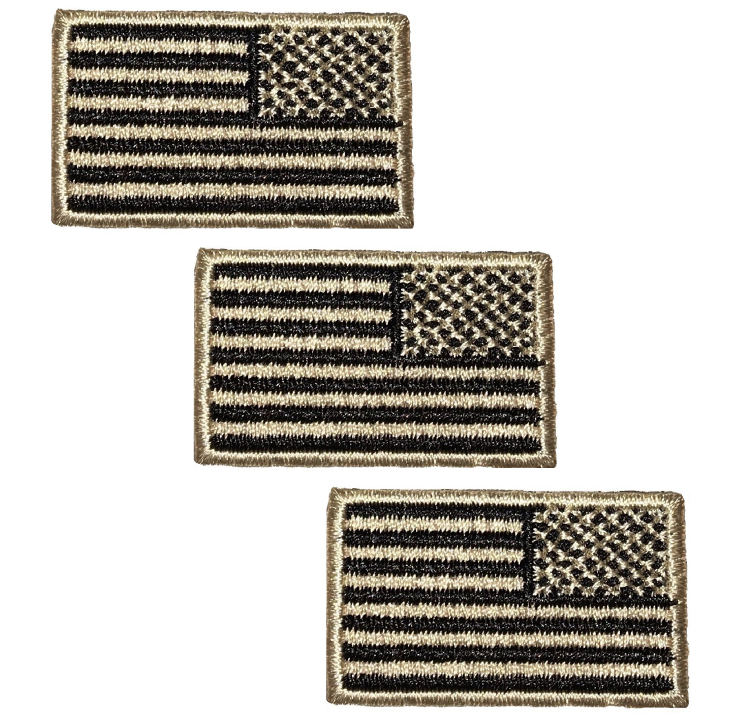 Mini Reverse USA Embroidered Patch — 3-Pack — Iron On 1.5" on white background