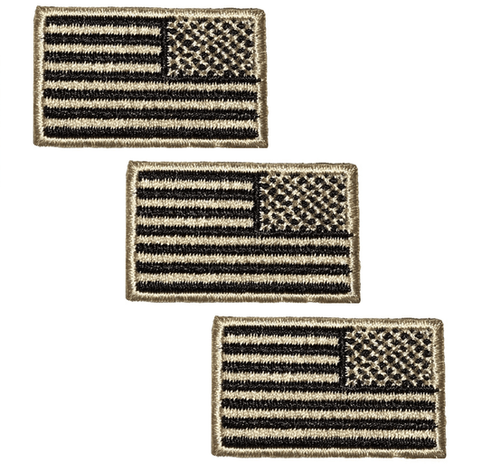 Mini Reverse USA Embroidered Patch — 3-Pack — Iron On 1.5" on white background
